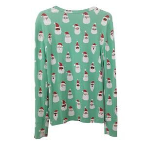Posh Peanut Bamboo Pajama Top Long Sleeve Christmas Santas Kids 7/8 Green